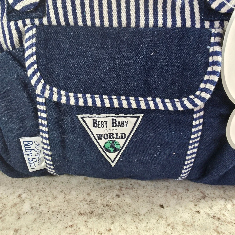 Vintage Baby Sac Denim Diaper Bag Satchel Navy Blue White Stripe NWT 90s